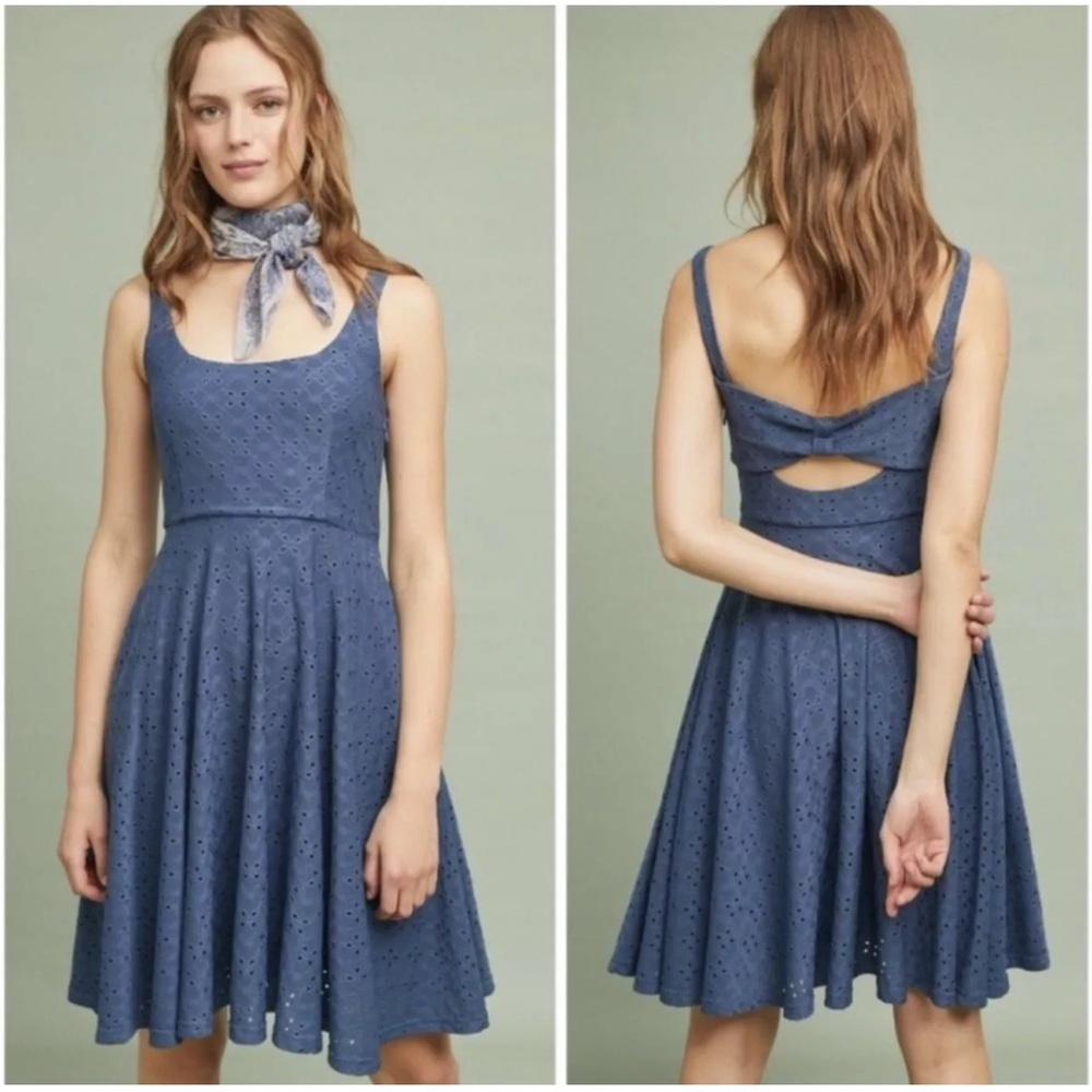 ANTHROPOLOGIE Hutch Olivia Eyelet Dress - Slate Blue (SM)